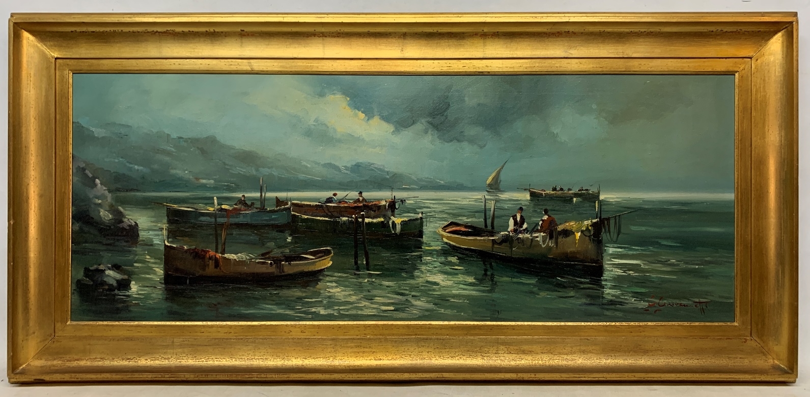 Artwork by Miguel Angel Giovanetti, Bote con pescadores, Made of oil on canvas