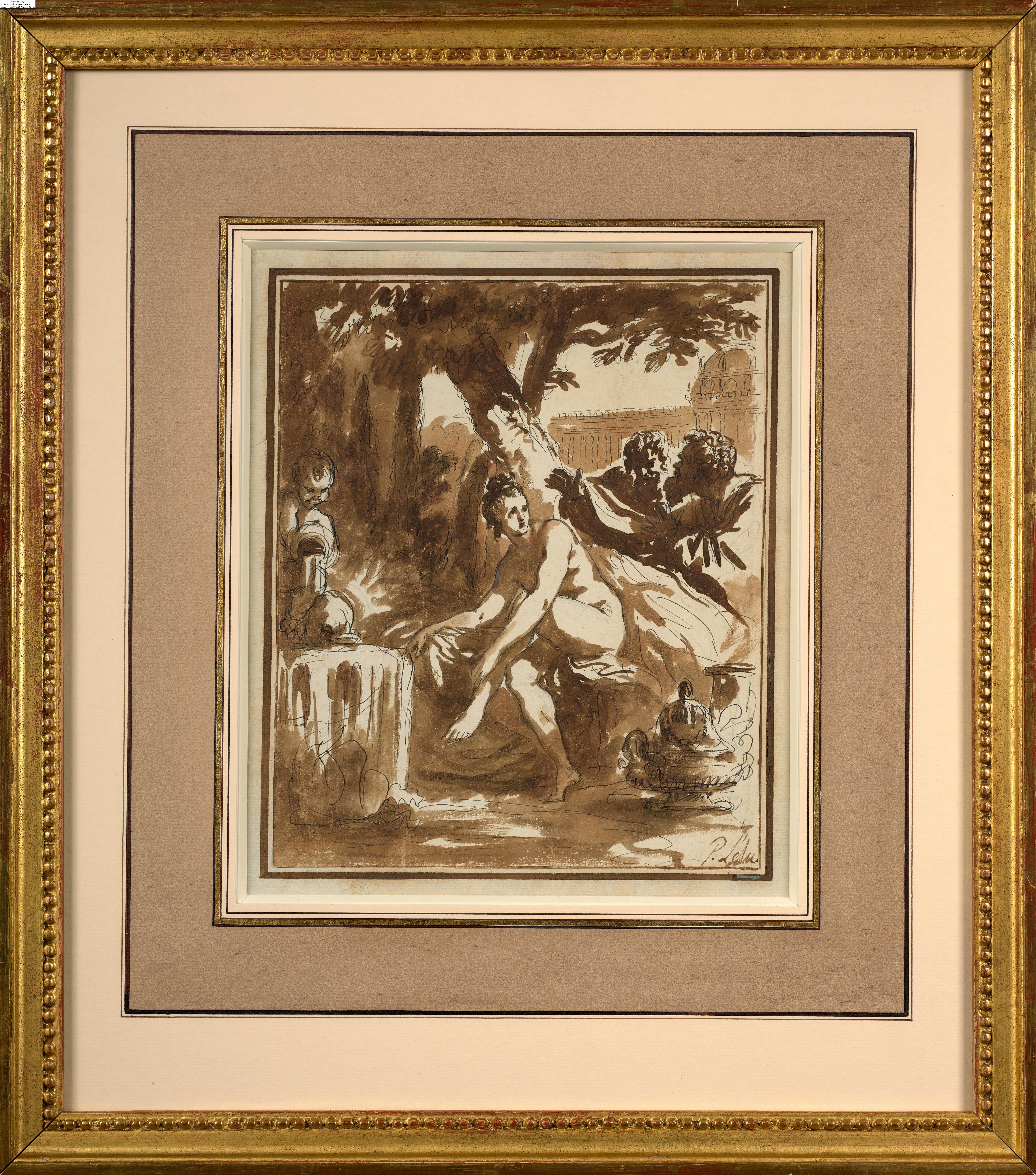 Artwork by Pierre Lélu, Suzanne et les vieillards, Made of Plume et encre noire, lavis brun