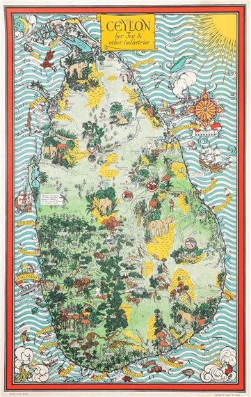 MacDonald Gill | MAP OF CEYLON, Her tea and other industries (Circa ...