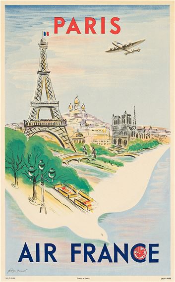 AIR FRANCE / PARIS. Small format poster. 1950. by Régis Manset, 1950