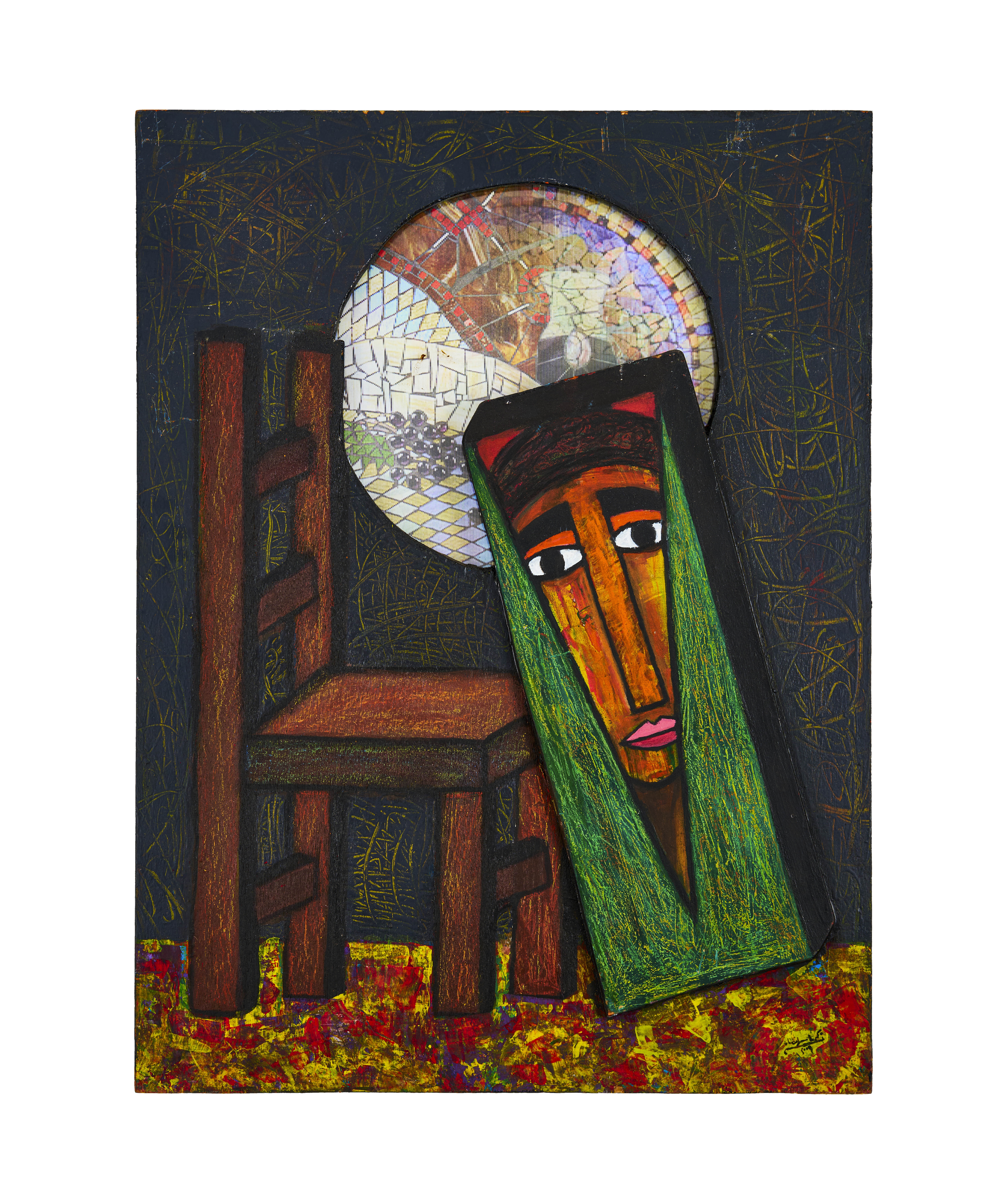 Artwork by Zakaria Soliman, GREEN BOX AND THE CHAIR, Made of MIXED MEDIA