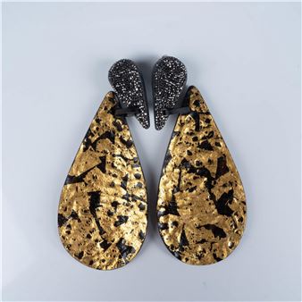 Swarovski Crystal and Gilded Ebony Pendant Earrings - Iris Apfel