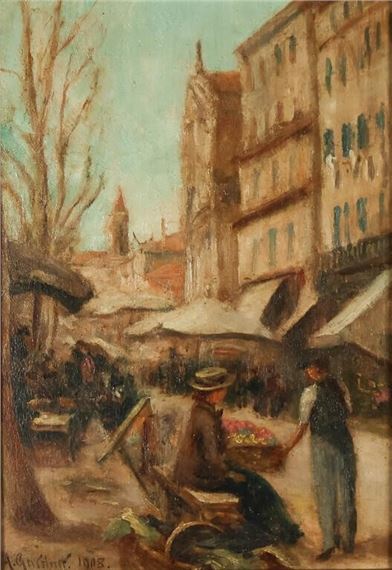 A. Gardner Oil on Wood Panel Street Scene - A. Gardner