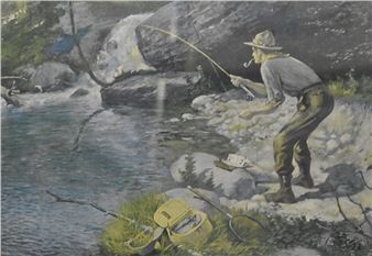 Lone fisherman by river - Frederick Moladore Spiegle