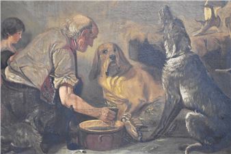 Owners attending to their injured dog, with their wolfhound howling - Edward Lewis Kinloch