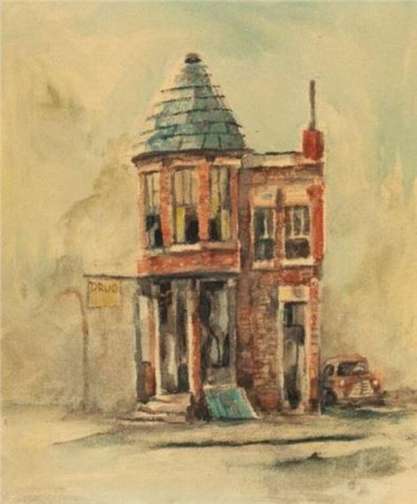 Chicago Drug Store Painting by Sol Baskin - Sol Baskin