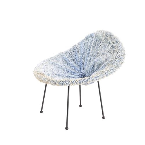 Artwork by Roger Mclay, ROGER MCLAY 'KONE' CHAIR, Made of Steam bent marine ply cone seat on steel rod base with original ‘Ruggletwist' chenille fabric cover