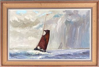 An oil on board by Arthur A, Park, sailing boats in a choppy sea, signed, 44x72cm - Arthur A. Park
