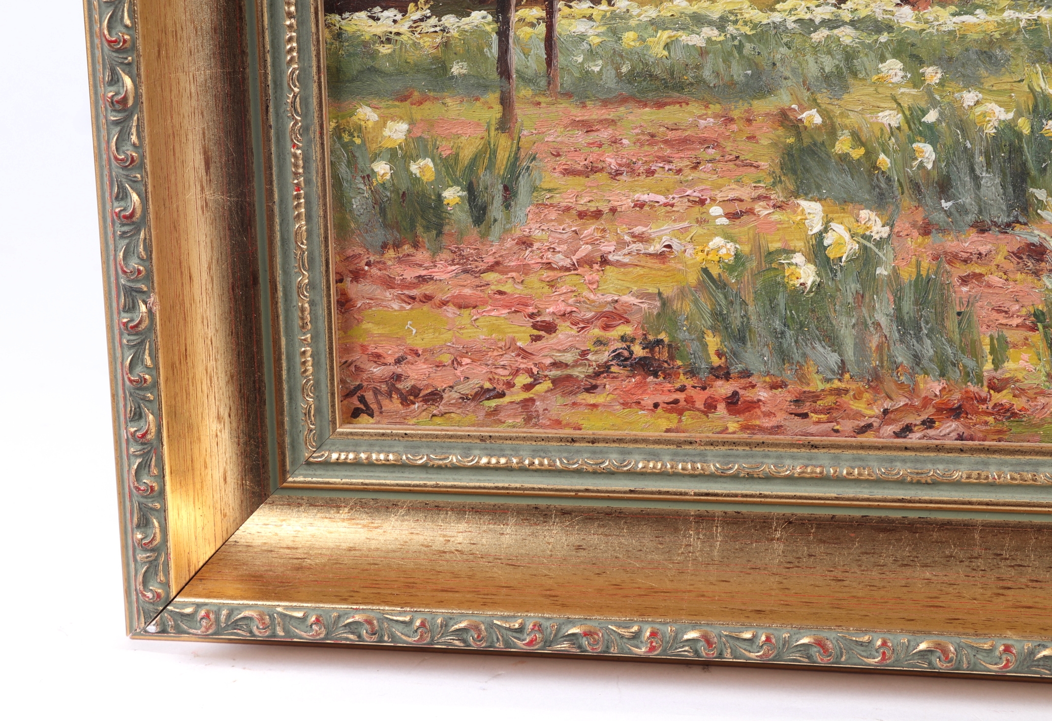 Artwork by J. McIntyre, Daffodils in a Woodland, Made of oil on board
