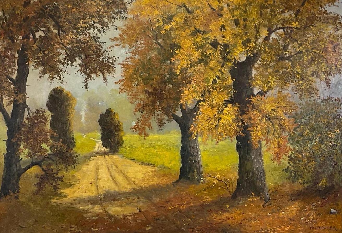 Artwork by Mathilde Winker, Tree lined lane, Made of Oil on canvas