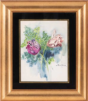 Tulipas Aguarela sobre papel Assinada Dim. aprox.: 33 x 25 cm. - Carlos Pinto Ramos