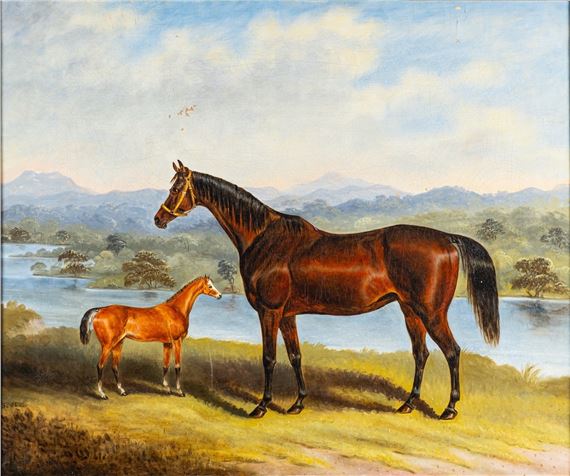 Mare and foal in landscape by Samuel Spode