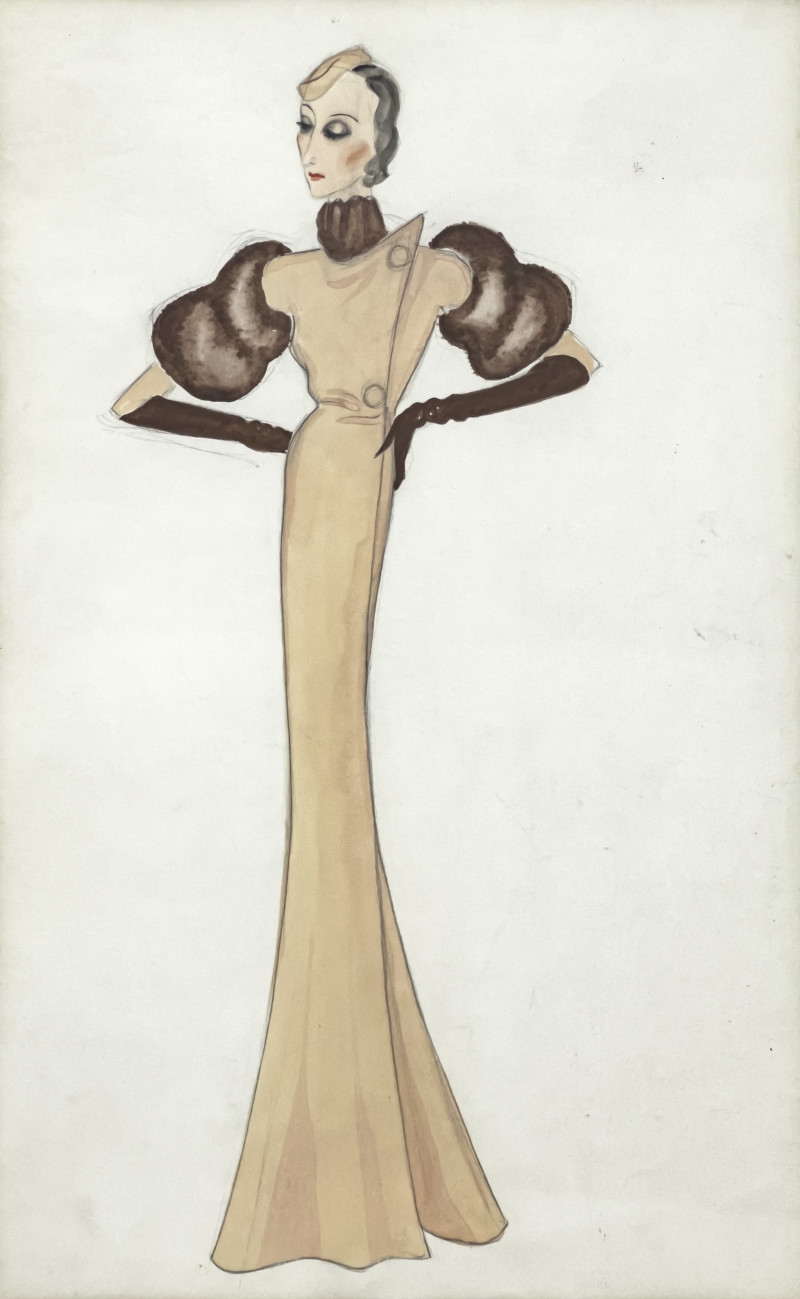 Artwork by Victor Stiebel, Costume Sketch of Gertrude Lawrence (1930s, Made of watercolor and graphite on paper
