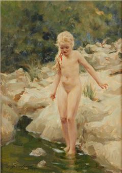 Lucien GRANDGERARD (1880-1970) Young bather Oil on panel signed lower left and dated 54. 46 x 33 cm - Grandgerard Lucien