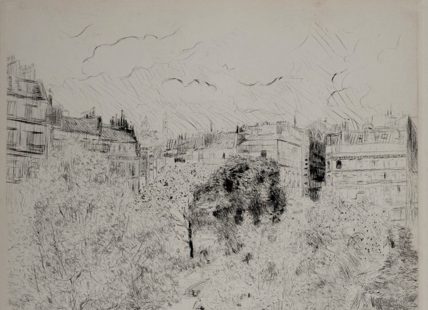 Artwork by Édouard Vuillard, Paris 1937: Faubourg Montmartre, Made of Etching on vellum paper