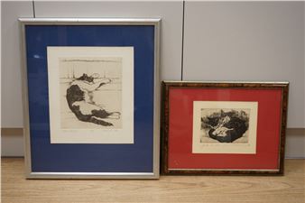 two etchings comprising ‘Cat study’ and another - Melvyn Petterson