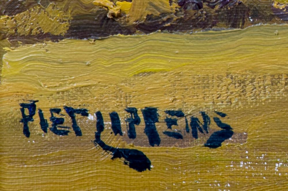 Artwork by Piet Lippens, 2 works oil on canvas Caravans and Landscape with church, Made of oil on canvas