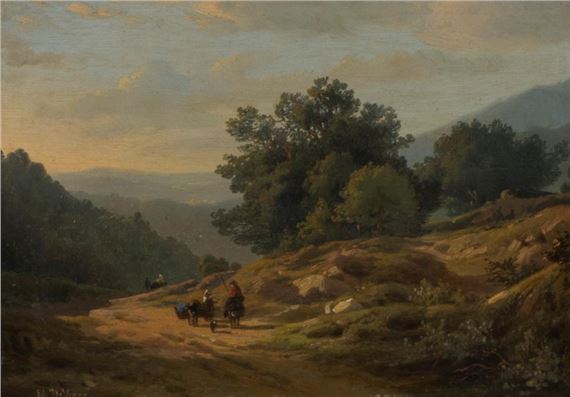 oil on panel Animated landscape by Edouard de Vigne