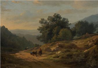 oil on panel Animated landscape - Edouard de Vigne