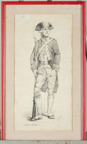Jules GROUDIEUX Portrait of an infantry regiment soldier 1770 Pencil on paper signed lower right 50 x 25 cm on view - Jules Groudieux