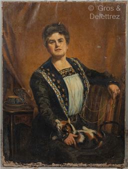 J. DUPONT Portrait of a Woman with a Cat - J. Dupont