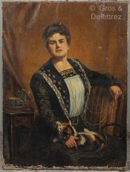 J. DUPONT Portrait of a Woman with a Cat - J. Dupont