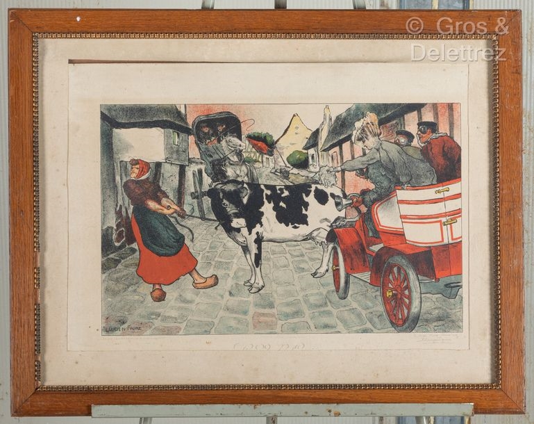 Artwork by Lucien Faure, Lucien FAURE (1828-1904) The cow Lithograph signed and dedicated lower right 45 x 63 cm, Made of Lithograph