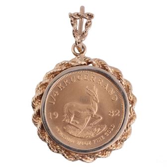 14k Gold South African Krugerrand Coin Pendant 13g - Paul Kruger