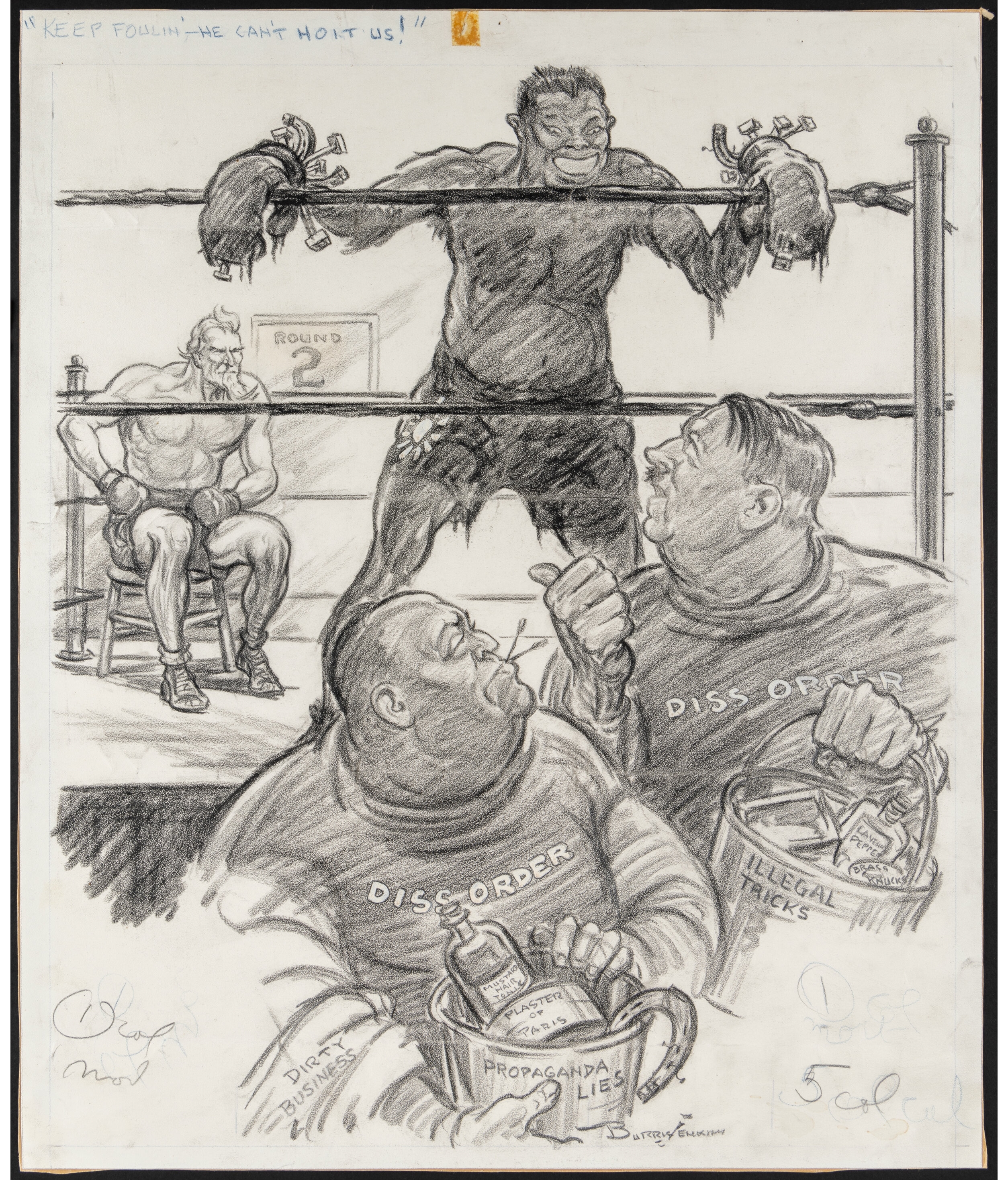 Artwork by Burris Jenkins Jr., Keep Foulin' - He Can't Hoit Us!, Made of newspapers