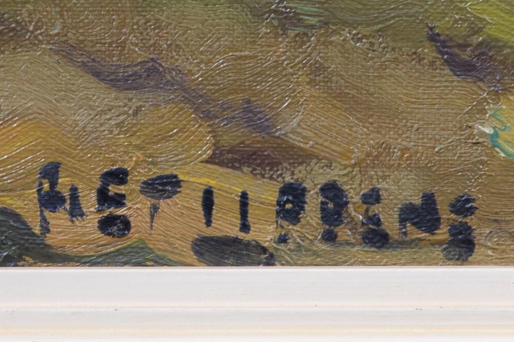 Artwork by Piet Lippens, 2 works oil on canvas Caravans and Landscape with church, Made of oil on canvas