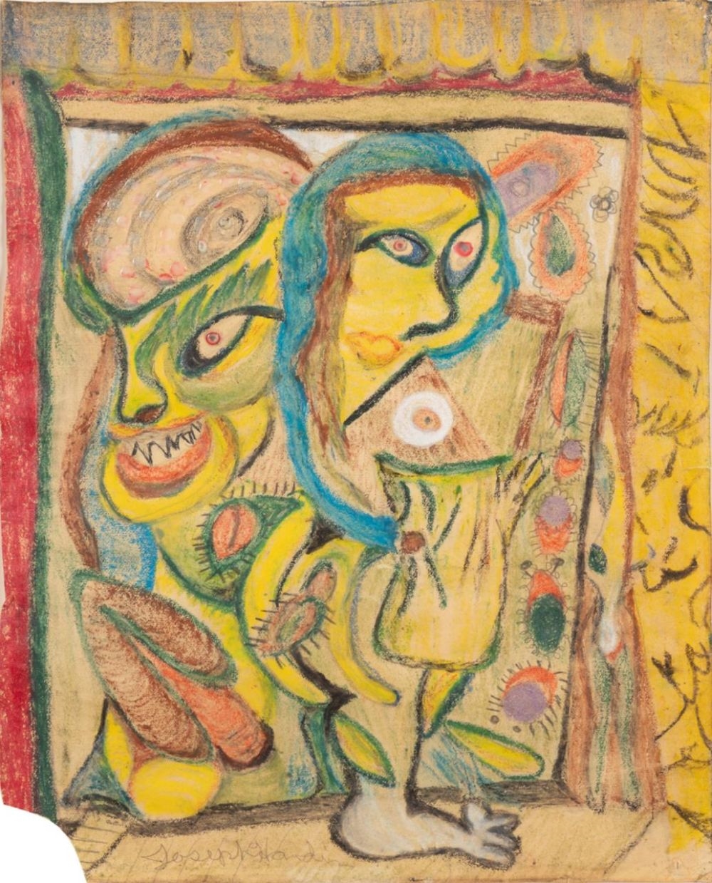 Artwork by Joseph Hardin, FIGURAL OUTSIDER ART DRAWING, Made of Crayon on Paper