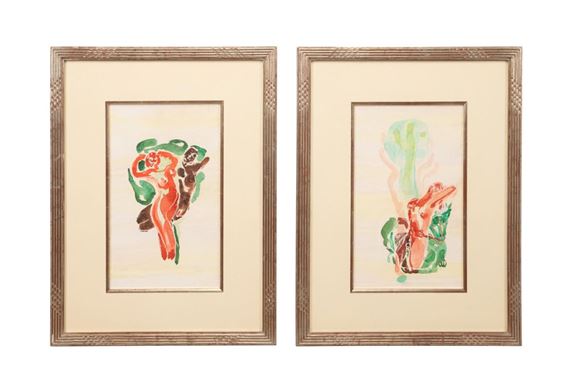 Charles Keiger | TWO FIGURAL ABSTRACT WATERCOLORS (1995) | MutualArt