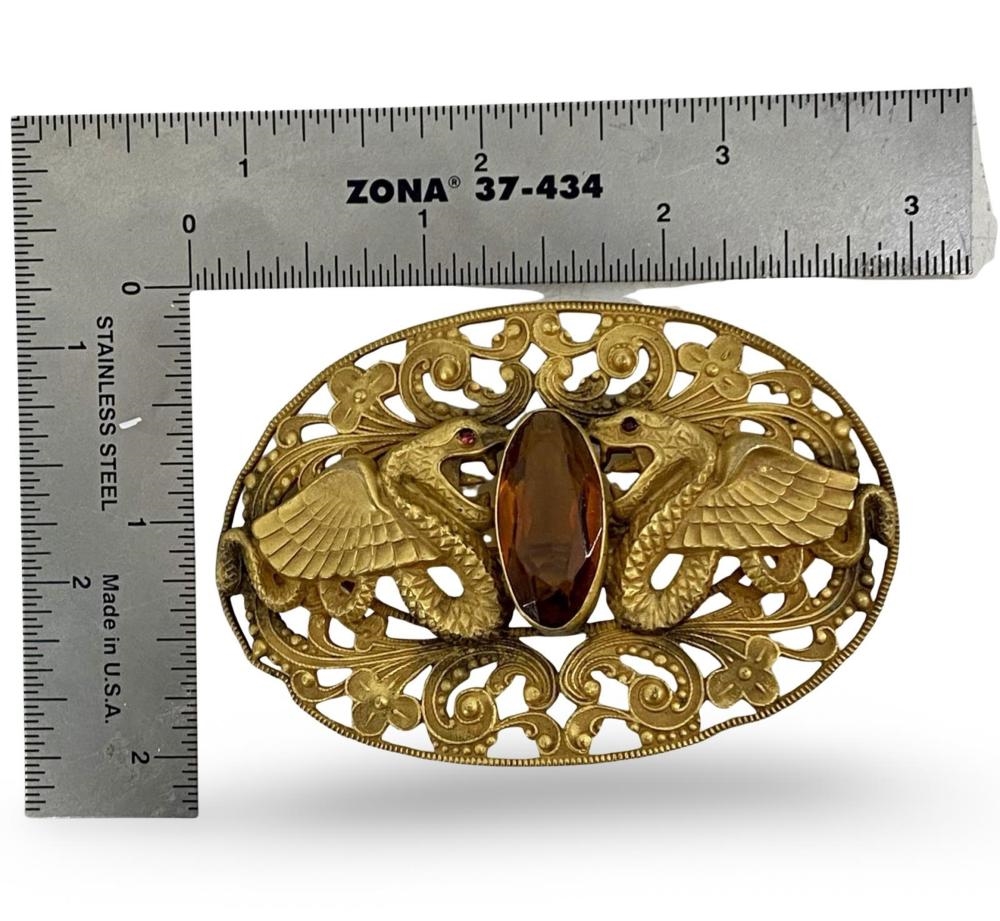 Broche Ancienne Plaqué Or 18k Style Art Déco Serpent - Occasion Vintage