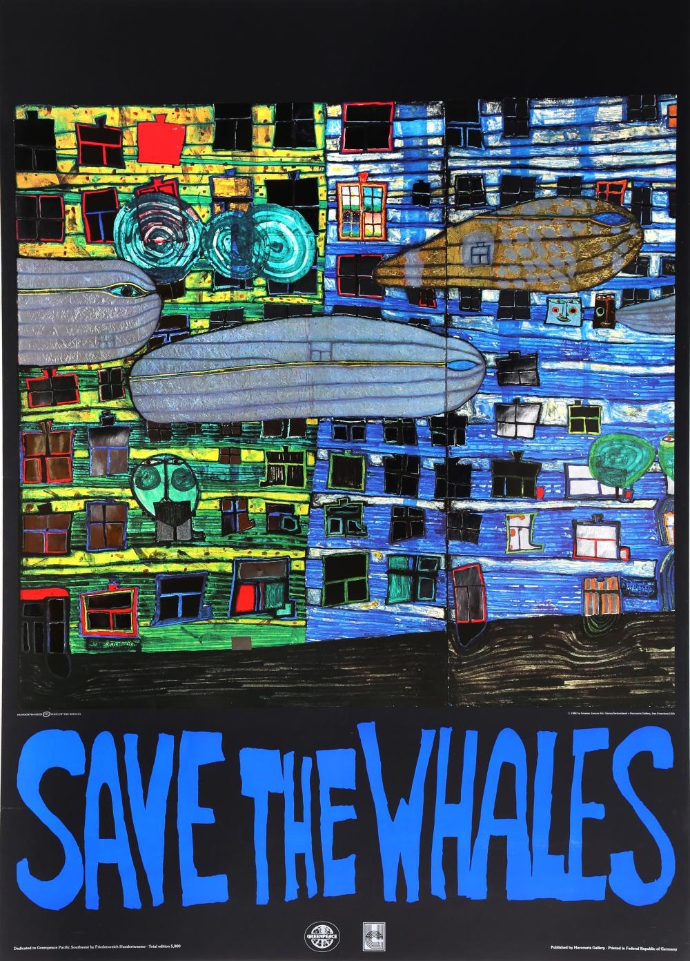 Artwork by Friedensreich Hundertwasser, SAVE THE WHALES, Made of OFFSET LITHOGRAPH