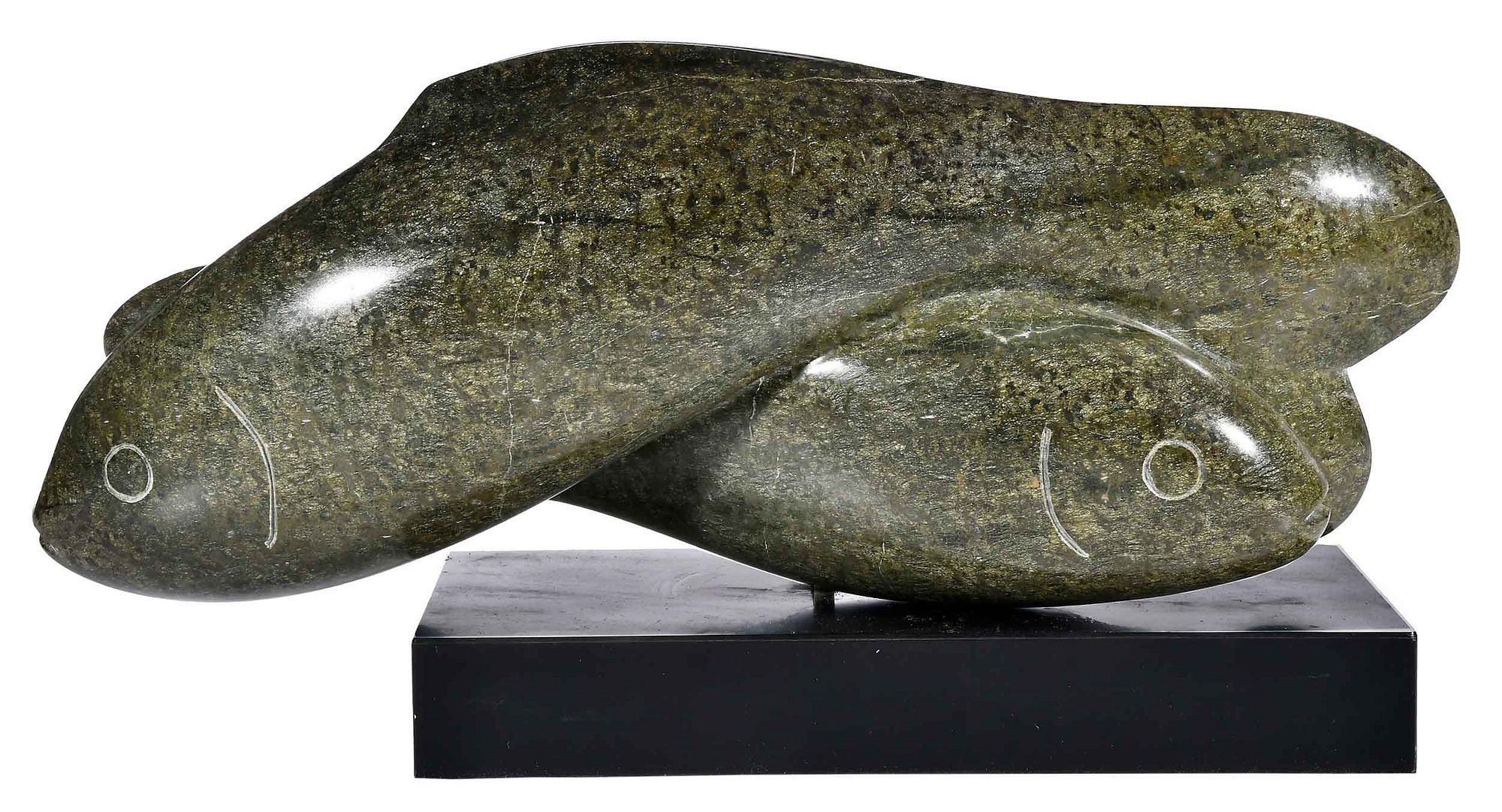 Artwork by Jane Canfield, Two fish, Made of marble sculpture