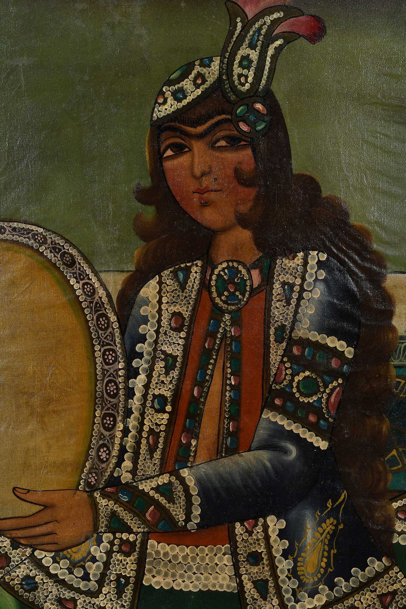 Artwork by Persian School, 19th Century, A Woman with a Tambourine, Made of oil on canvas