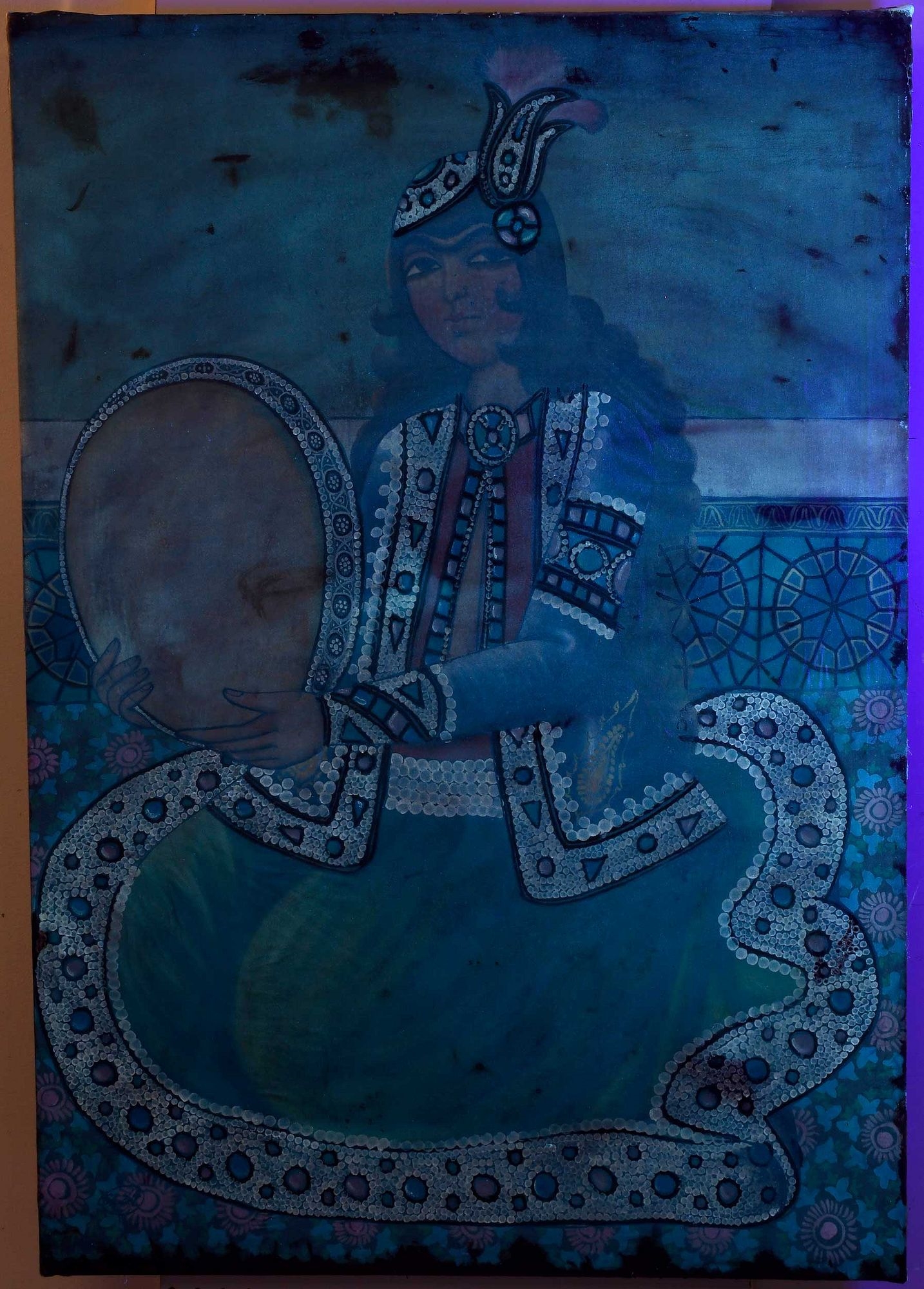 Artwork by Persian School, 19th Century, A Woman with a Tambourine, Made of oil on canvas