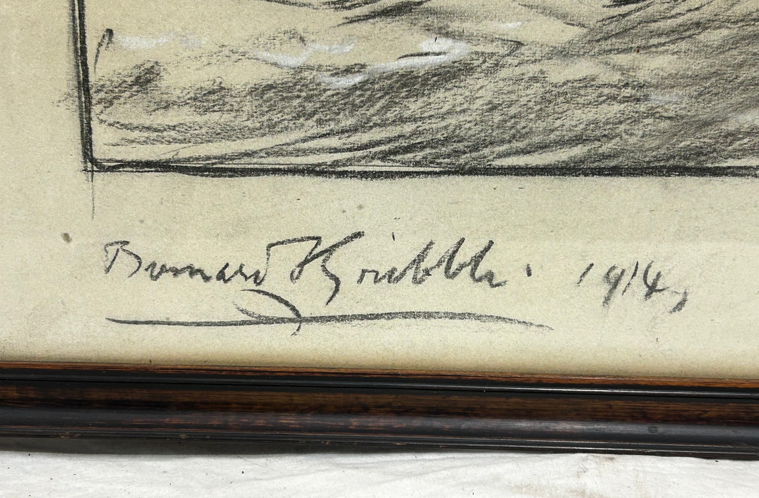 Artwork by Bernard Finegan Gribble, A pastel/ charcoal sketch of two ships and an aeroplane at sea, Made of pastel/ charcoal sketch