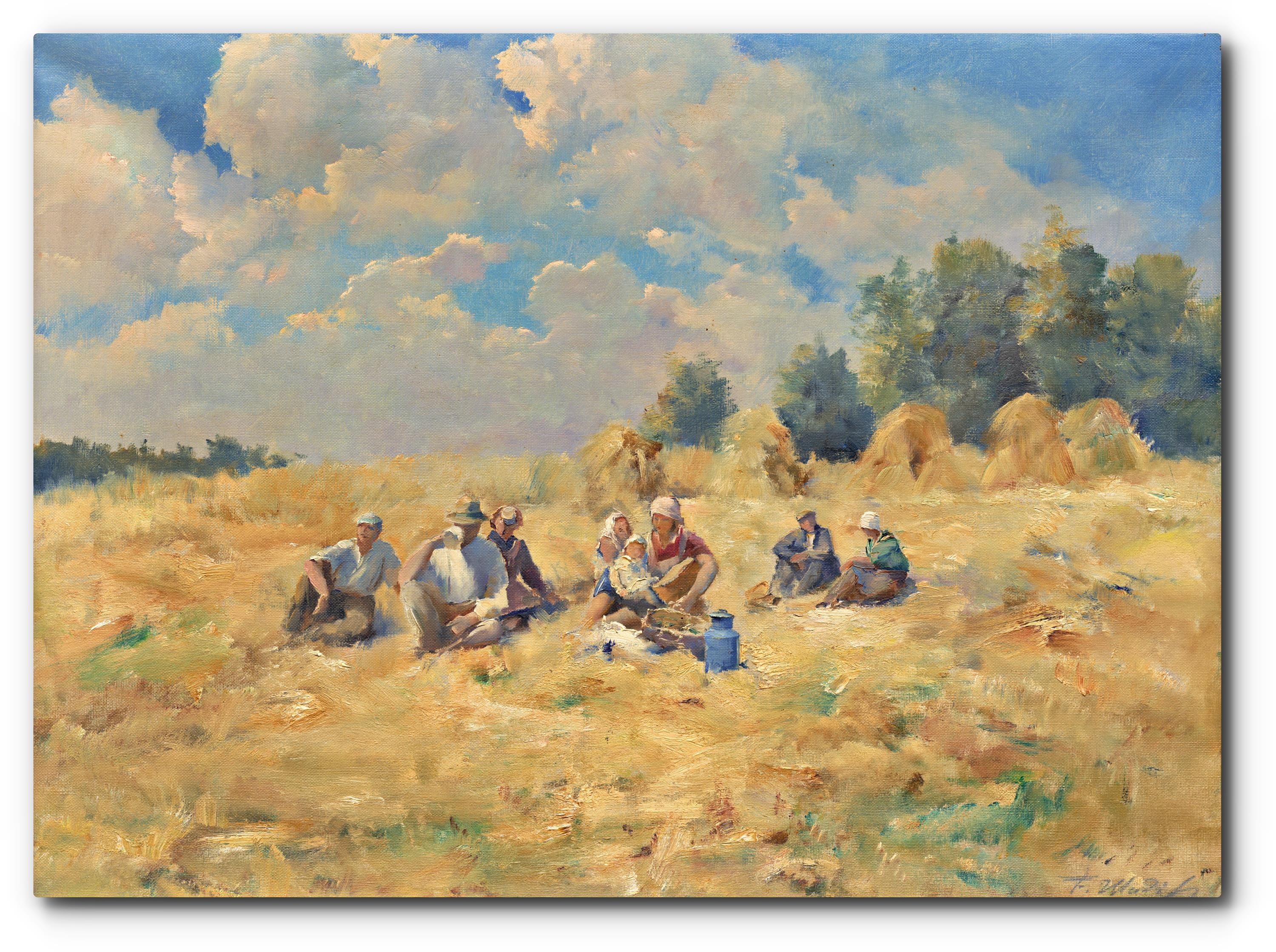 Artwork by František Hladík, PŘI ŽNÍCH - L FORMÁT, Made of oil on canvas