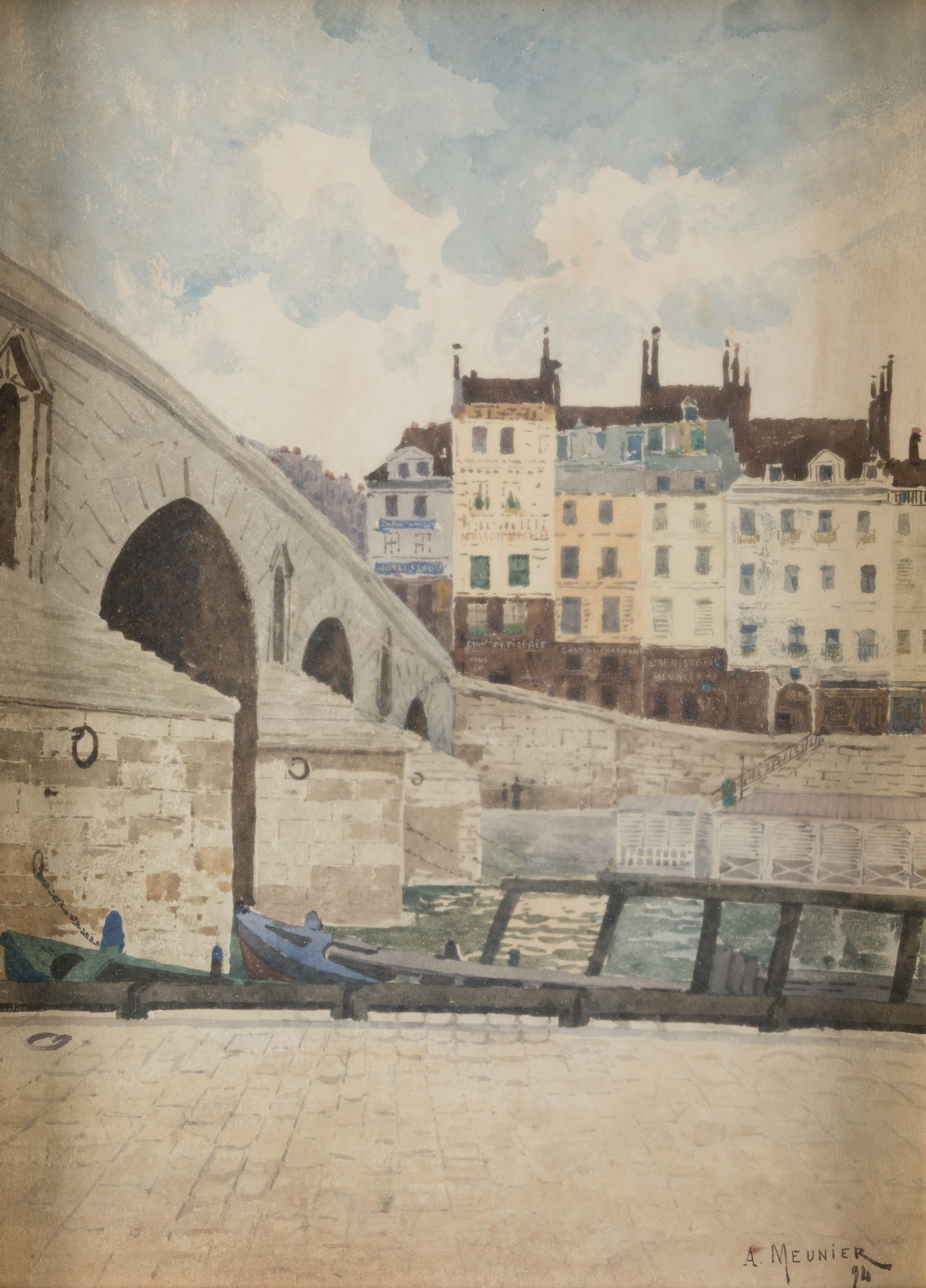 Artwork by Achille Meunier, Village view, Made of watercolors on paper