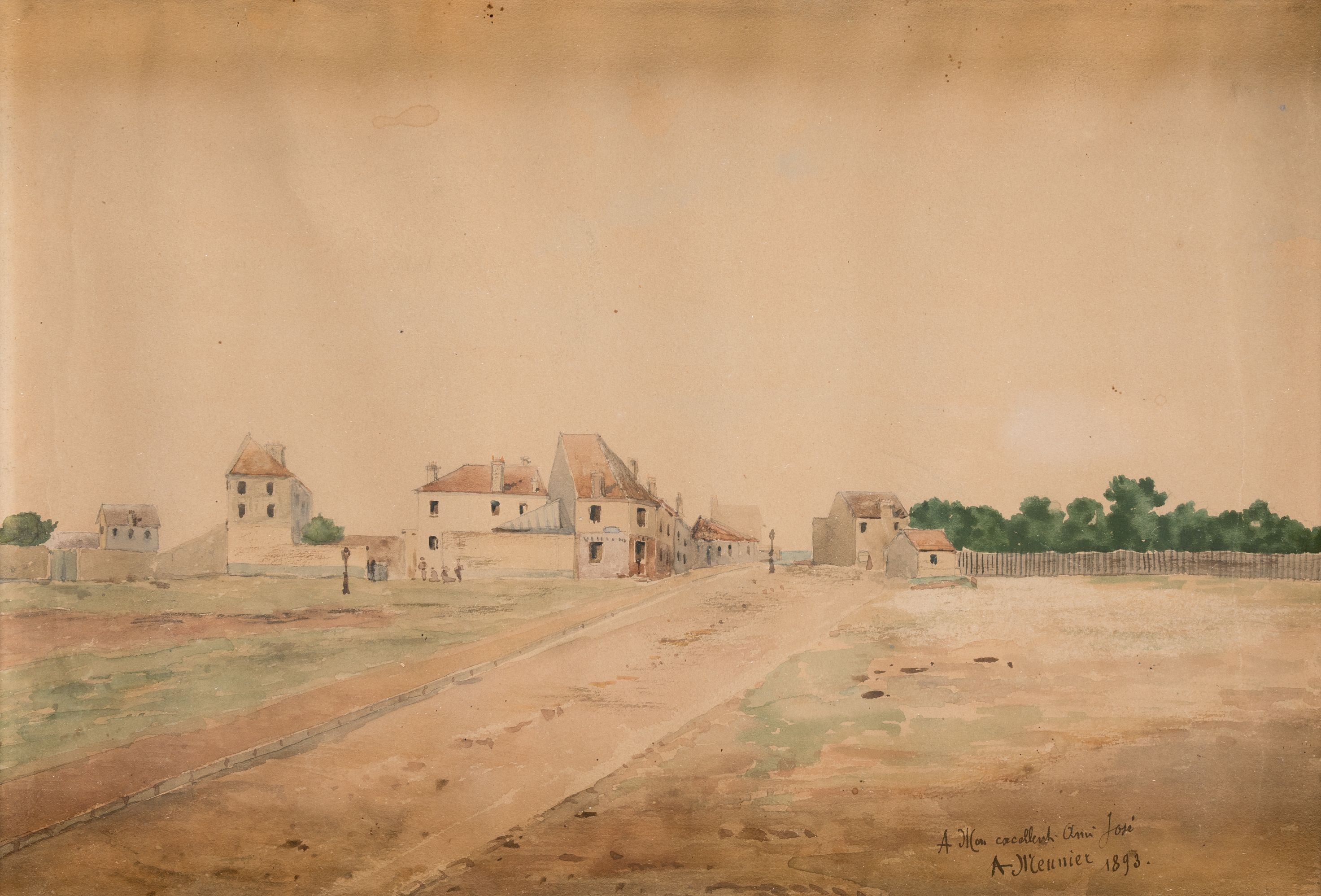 Artwork by Achille Meunier, Village view, Made of watercolors on paper