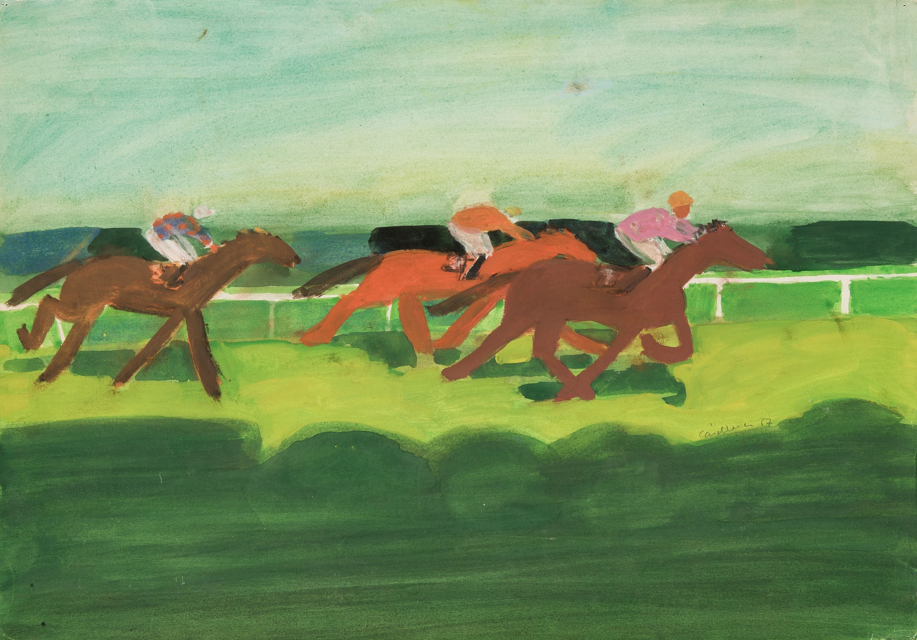 Artwork by Juan Ignacio Cardenas, Horse race, Made of Watercolor, gouache and graphite on paper