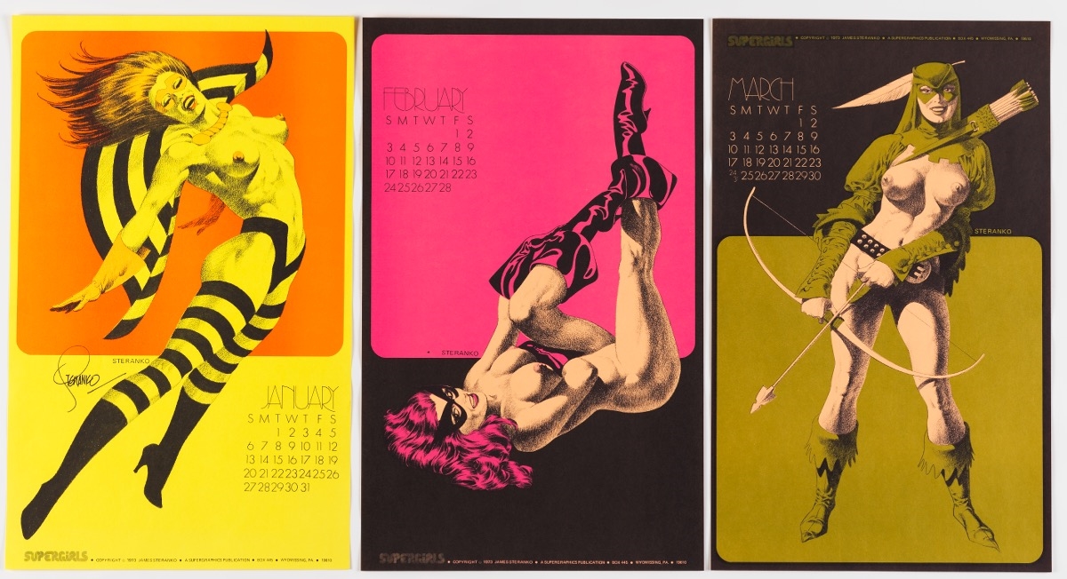 Artwork by Jim Steranko, Supergirls 1974 Calendar, Made of color process on color paper