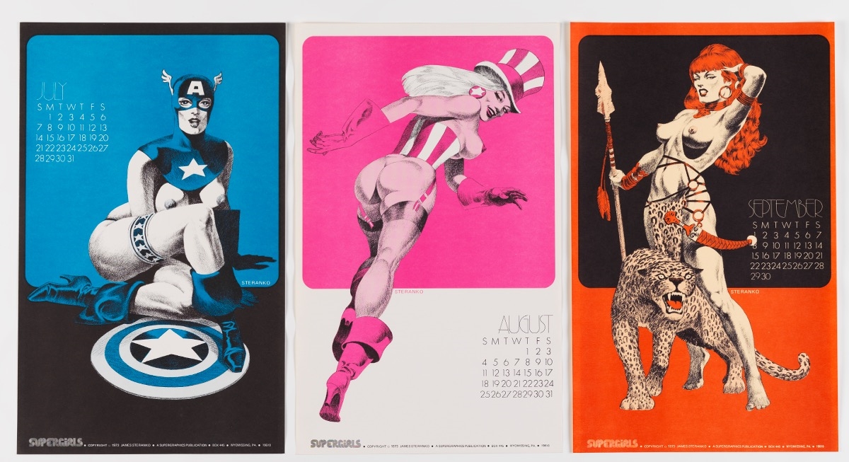 Artwork by Jim Steranko, Supergirls 1974 Calendar, Made of color process on color paper