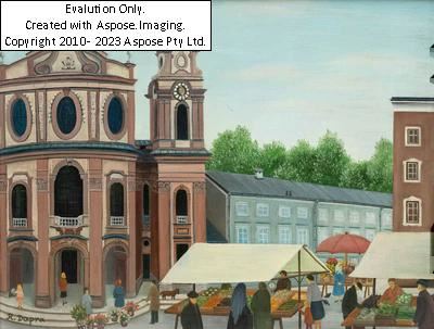 (Bad Hofgastein 1929-2012 Salzburg) Kollegienkirche mit dem Grünmarkt am Universitätsplatz - Regine Dapra