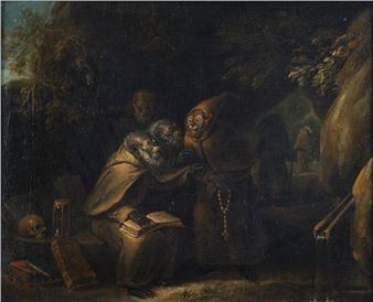 &quot;Affen als Mönche in an einer Grotte' - Egbert van Heemskerck the Younger