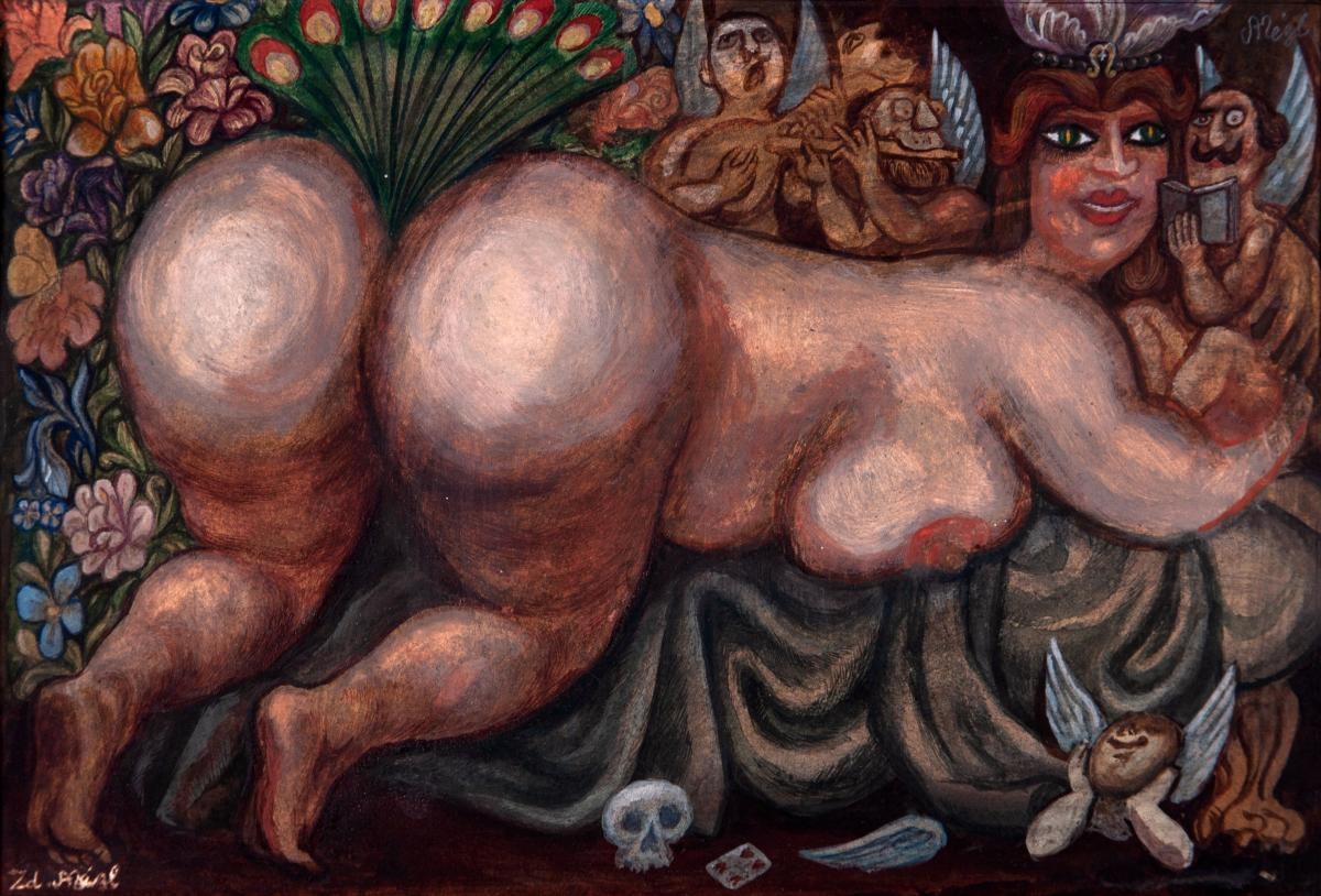 Artwork by Zdenek Mezl, Múza, Made of oil on cardboard