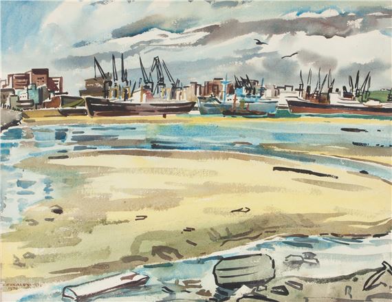  SANDBANK WITH HARBOR by Richard Cheales, dated 1975