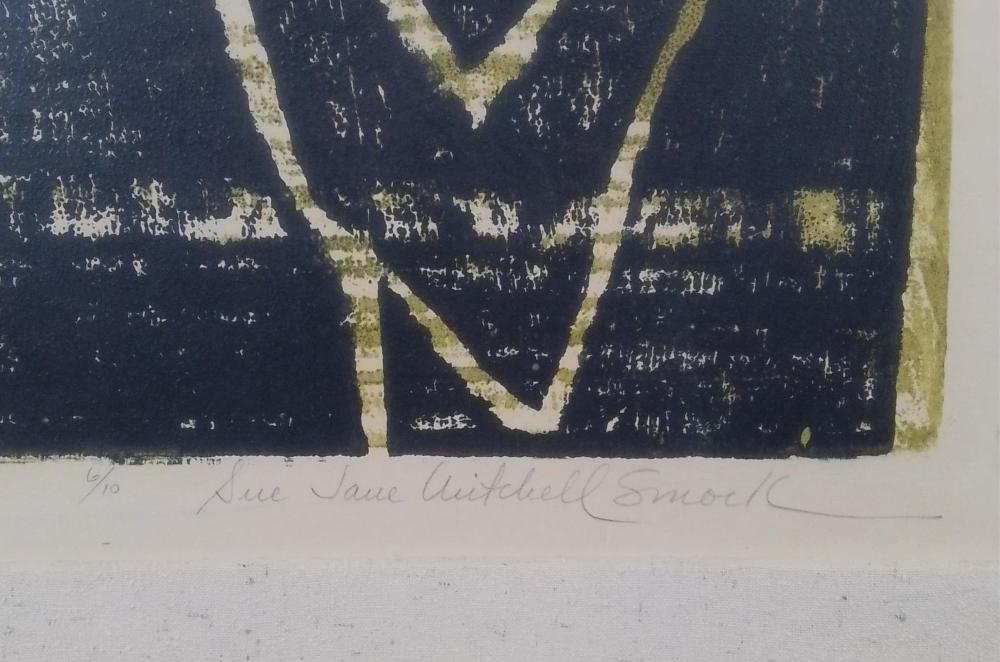 Artwork by Sue Jane Mitchell Smock, Sue Jane Mitchell Smock "Market Day" Woodcut Print, Made of Woodcut Print