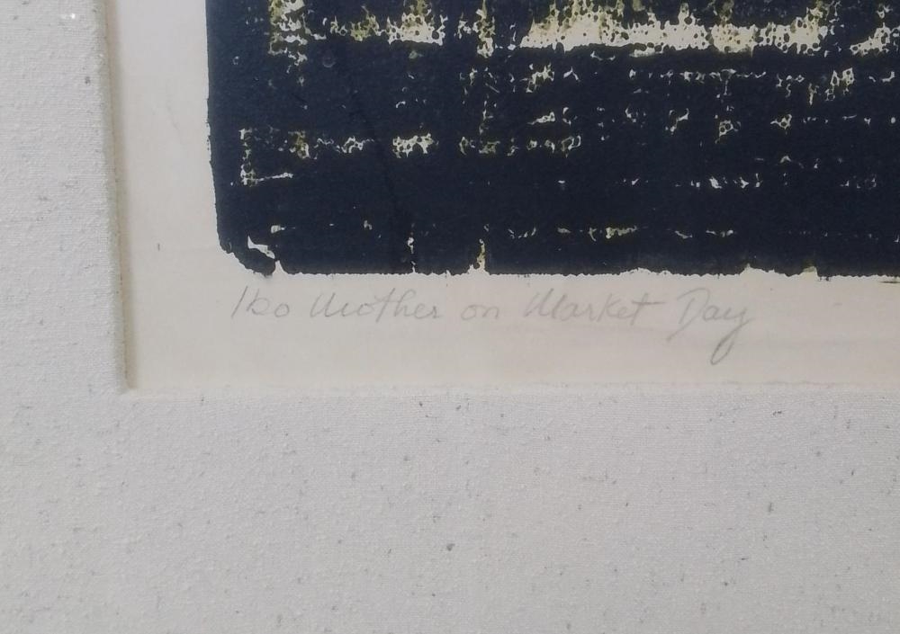 Artwork by Sue Jane Mitchell Smock, Sue Jane Mitchell Smock "Market Day" Woodcut Print, Made of Woodcut Print